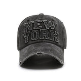 New York Washed Distressed Cotton Baseball Cap Black
