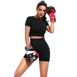 Black Trendy Seamless Yoga Fitness Set worn by a woman