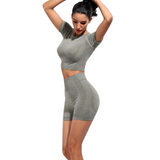 Green Trendy Seamless Yoga Fitness Set worn by a woman