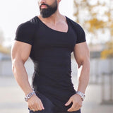 Summer Fitness Oblique V Neck Cotton T-shirt