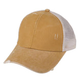Ponytail Tennis Washed Distressed Cap Gold