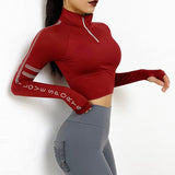 Half Zipper Reflective Gym Crop Top Red