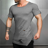 Long Round Hem Holes Gym T Shirt