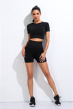 Woman Wearing Trendy Seamless Yoga Fitness Set Black