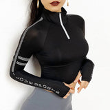Half Zipper Reflective Gym Crop Top Black