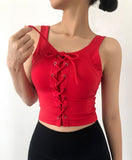 Lace Up Fitness Training Crop Top Red