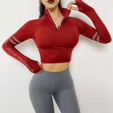 Half Zipper Reflective Gym Crop Top Red