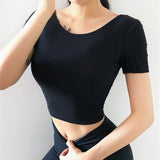 Backless Knot Tie Yoga Top Sport Shirt Black