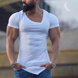 Summer Fitness Oblique V Neck Cotton T-shirt