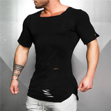 Long Round Hem Holes Gym T Shirt