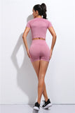 Woman Wearing Trendy Seamless Yoga Fitness Set Pink