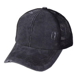 Ponytail Tennis Washed Distressed Cap Black