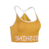 Adjustable Strap Letter Yoga Sports Bra Yellow