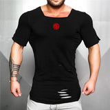 Long Round Hem Holes Gym T Shirt
