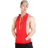 Summer Mesh Breathable Hooded Tanks Top Red
