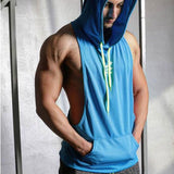Summer Mesh Breathable Hooded Tanks Top Sky Blue