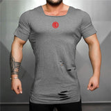 Long Round Hem Holes Gym T Shirt