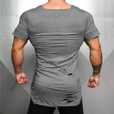 Long Round Hem Holes Gym T Shirt