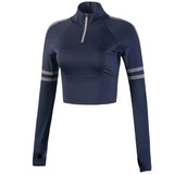 Half Zipper Reflective Gym Crop Top Blue