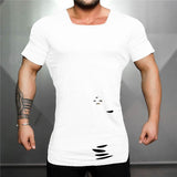 Long Round Hem Holes Gym T Shirt