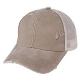 Ponytail Tennis Washed Distressed Cap Brown