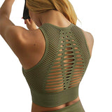 Seamless High Impact Sports Bra Army Green Back View