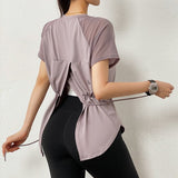 Summer Breathable Quick Dry Yoga T-Shirt Purple Back