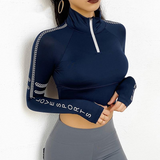 Half Zipper Reflective Gym Crop Top Blue