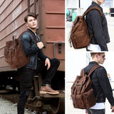 Backpack - Classic Vintage Canvas Leather Backpack