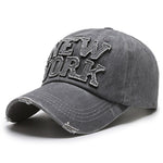 New York Washed Distressed Cotton Baseball Cap Gray