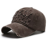 New York Washed Distressed Cotton Baseball Cap Brown