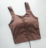 Lace Up Fitness Training Crop Top Brown