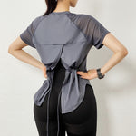 Summer Breathable Quick Dry Yoga T-Shirt Gray Back