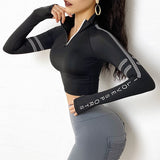 Half Zipper Reflective Gym Crop Top Black Side View