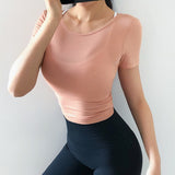 Backless Knot Tie Yoga Top Sport Shirt Pink