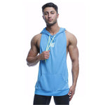 Summer Mesh Breathable Hooded Tanks Top Blue