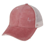 Ponytail Tennis Washed Distressed Cap Light Red