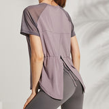Summer Breathable Quick Dry Yoga T-Shirt Purple Back View