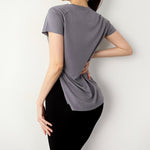 Loose Fit O-Neck Yoga Workout T-shirt Gray Back View