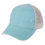 Ponytail Tennis Washed Distressed Cap Sky Blue