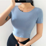 Backless Knot Tie Yoga Top Sport Shirt Blue
