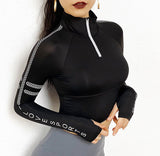 Half Zipper Reflective Gym Crop Top Black