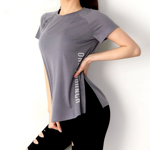 Loose Fit O-Neck Yoga Workout T-shirt Gray