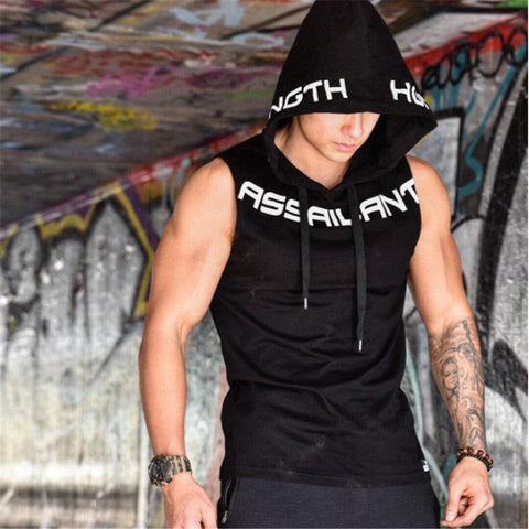 Tank Tops For Him - Cotton Bodybuilding Tank Top Hoodie